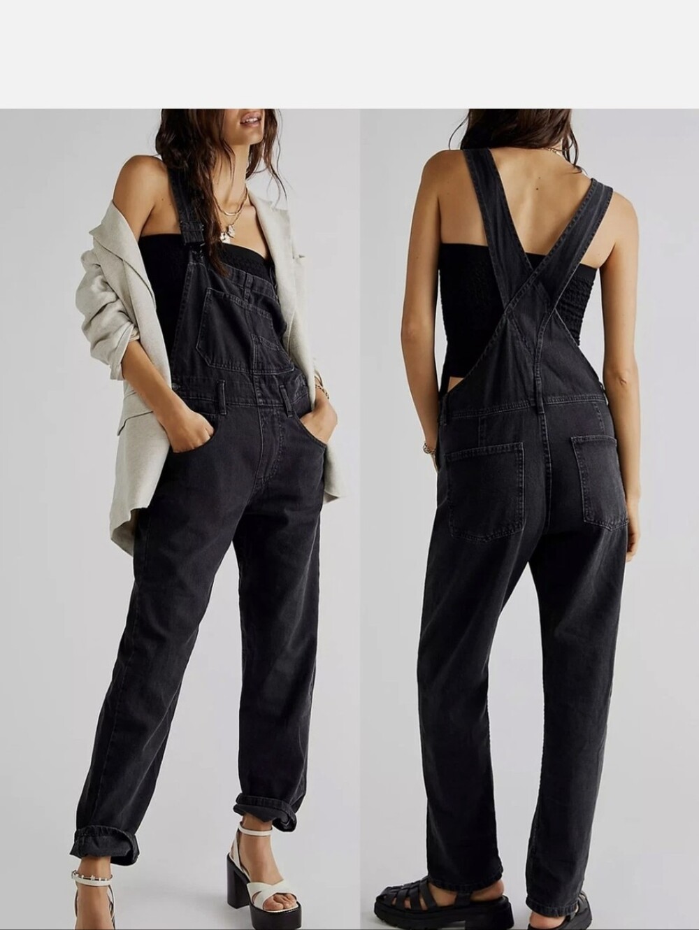 We The Free Washed Black Denim Overalls Sz.M